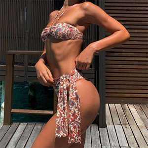 Impreso de dos piezas para chicas adolescentes de cintura alta Sexy sin espalda traje de baño Micro Bikini Set para ropa de playa - Product Image 4