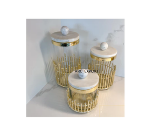 Fancy Canister Made Up Of Glass And Metal Decoration Fancy Multilevel Designer Unique Canister Set for Sale In Reasonable Price - Product Image 3