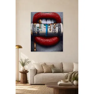 Impression sur toile Fida Red Lips and Dollar Roll Pop Art - Product Image 4