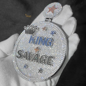 <b>Personalized</b> 10K Solid <b>Gold</b> White <b>Gold</b> Rhodium Plated Moissanite King Savage <b>Medallion</b> <b>Necklace</b> Iced Hip Hop Jewelry Stylish - Product Image 3