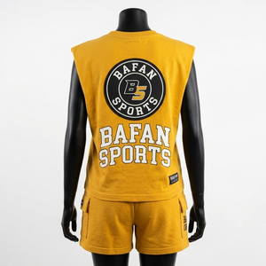 Conjunto de Camiseta sin Mangas y Pantalones Cortos para Mujer, 220 GSM, Algodón Premium, Felpa de Poliéster, Color Mostaza, Ropa Deportiva, Logotipo Personalizado - Product Image 6