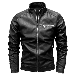 Wholesale 2025 Premium Quality Men Motorcycle <b>Genuine</b> <b>Leather</b> <b>Jacket</b> Winter Stand Collar Solid Windproof <b>Leather</b> Outwear - Product Image 1