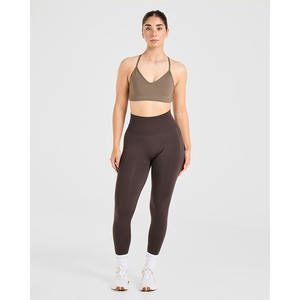Soutien-gorge de sport croisé marron moka de haute qualité flatteur décolleté en V dos à bretelles et soutien-gorge de sport Fitness pour femmes adultes à impact élevé - Product Image 2
