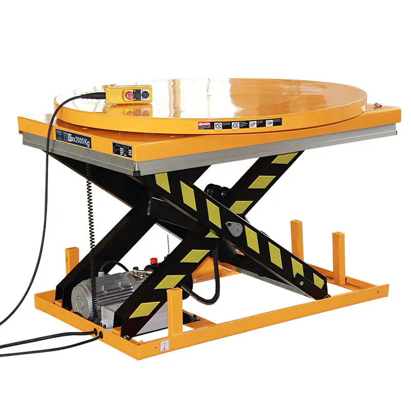 AC Power Double Deck Rotary Hydraulic Scissor Lift Table With Wheels