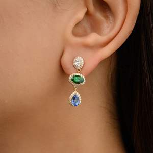 Latest Luxury Handmade Collection of Natural Tsavorite Emerald and <b>Diamond</b> <b>Dangle</b> <b>Earrings</b> in 18k Solid Yellow Gold Jewelry - Product Image 4