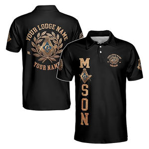 Polo de manga corta hecho a medida de alta calidad para hombre con nombre personalizado Master Mason Freemason Bronze Emblem - Product Image 1