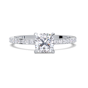 Bague de fiançailles en or 18 carats avec diamant de laboratoire certifié IGI, taille coussin, serti pavé - Product Image 4