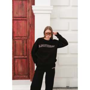 Ensemble de survêtement avec imprimé texte noir et pantalon palazzo à jambes larges - Noir - Product Image 3