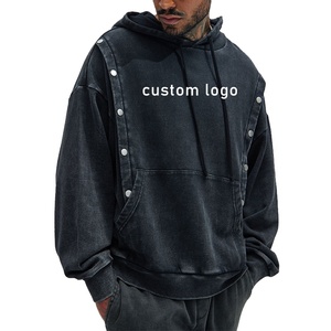 2025 Logo personnalisé lavage à l'acide 450gsm éponge française surdimensionné Streetwear sweats à capuche pour hommes hiver soleil fané cordon coton à capuche - Product Image 1