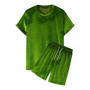 Custom Summer Velour Shorts Set 2PCs Crew Neck Men Velvet Sweatsuits Conjuntos a juego Chándal - Product Image 6
