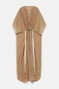 Ropa de mujer Ropa de playa Traje de baño Cubrir Casual Túnica con cuello en V Verano Maxi Vestido 2024 Azul sólido Tallas grandes Kaftan largo a granel OEM - Product Image 2