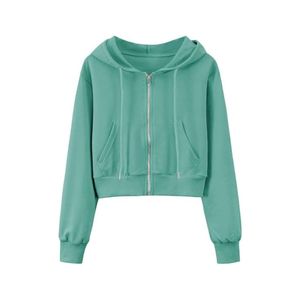 Venta al por mayor personalizado de las mujeres de algodón de rizo de cuello alto con cremallera corta ODM suministro de logotipo frontal de invierno de manga larga sudaderas con capucha casual - Product Image 1