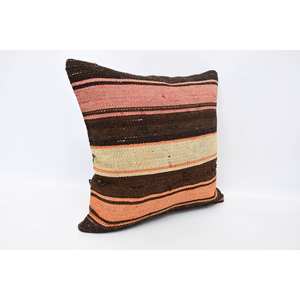 Brown Vintage <b>Fluffy</b> Pattern Wool Kilim 16x16 Inch Patchwork Pillow Luxury Woven <b>Bedding</b> Portable and Christmas Style - Product Image 3