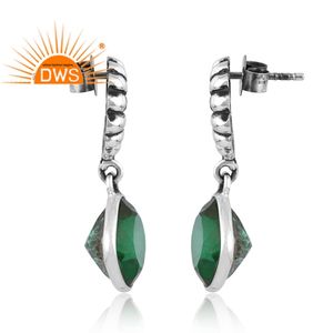 Pendientes Colgantes de Plata de Ley 925 con Doble Esmeralda de Zambia y Cuarzo, Fabricante de Joyería Personalizada - Product Image 3