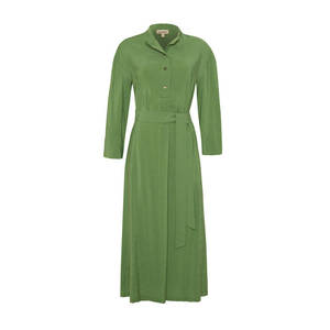 Vestido Verde Largo hasta el Suelo con Detalle de Media Abertura, Cintura Ajustada con Cinturón y Aberturas Laterales para Mujer - Product Image 1