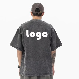 เสื้อยืดฮิปฮอปแนวสตรีทของผู้ชายเสื้อยืดวินเทจผ้าคอตตอนสีดำผ้ากรดซัก100% โลโก้ได้ตามต้องการ - Product Image 2