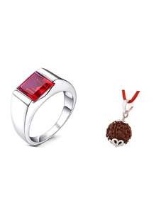 5 Mukhi Rudraksha Ruby Argent Enduit Bois Perles Poli Anneau Réglable Hommes Femmes Design Unique (Certifié) - Product Image 3