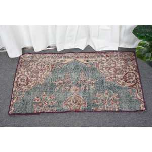 Vintage 1.6 X 2.8ft vert et Beige tapis en laine turque tissage plat Patchwork motif pour décorations de salon Latex soutenu - Product Image 1