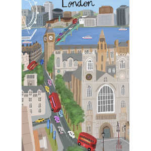 Impression artistique de la ville de Londres de Carla Daly, représentant la vue sur la rivière Thames et le Big Ben, sur papier - Product Image 1