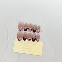 Whisper Wild Acrylique Doigt Vernis À Ongles Moyen Ovale Imprimé Léopard Motif Métallique Étoile Strass Chocolat Brun Conseils Français