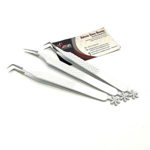 Pince à épiler en acier inoxydable à pointe fine en fibre, logo personnalisé, impression, outil de beauté, 90 degrés, blanc flocon de neige, OEM - Product Image 3