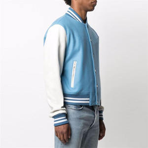 OEM personalizado bordado PU mangas de cuero chaqueta de bombardero de béisbol para los hombres Stand Collar Casual invierno Varsity estilo logotipo frontal - Product Image 2