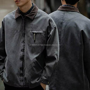 Veste en jean vintage pour homme de haute qualité avec col rabattu et fermeture éclair - Product Image 3