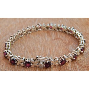 925 <b>Solid</b> <b>Silver</b> Exclusive Shape <b>Bracelet</b> Natural Garnet Artisan Designer Exclusive for Women Red Color Amazing Fine Charm - Product Image 2