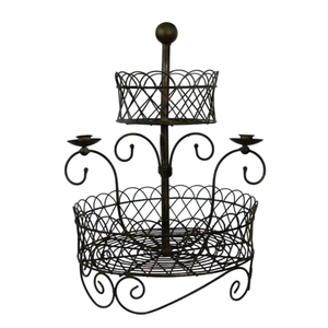 Canasta de Alambre de Hierro Negra Popular de 2 Niveles con Soporte y Asa, Canasta Redonda para Frutas para Uso en la Mesa de la Cocina - Product Image 4