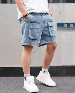OEM Custom Made High Quality <b>Men's</b> Casual <b>Denim</b> 100% Cotton <b>Cargo</b> <b>Shorts</b> with Multiple Pockets Loose Fit Embroidered - Product Image 2
