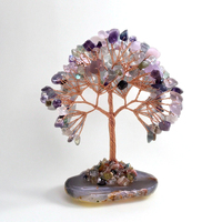 Arbre de Vie en Agate Naturelle Polie de 10-12 cm, Enroulé de Fil de Cuivre, Pierre de Guérison, Décoration d'Intérieur, Cristal Feng Shui en Pierres Précieuses Mixtes