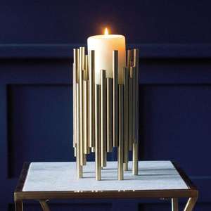 Soporte de vela dorado de mesa, soporte de Pilar, venta al por mayor, soporte de tarro de vela de vidrio perfumado, linternas decorativas para decoración de boda - Product Image 1