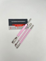 Pousse-cuticules double face en acier inoxydable avec manche rose, outil de manucure réutilisable, design double tête 2-en-1