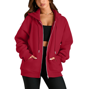 Sweatshirt à capuche décontracté pour femmes avec fermeture éclair complète épaule tombante hanche hanche respirant anti-rides sweats à capuche pour femmes avec poche - Product Image 6