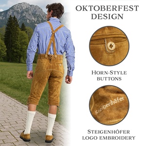 HAPPY HORSE Lederhosen traditionnelles pour hommes, style bavarois, couleur beige, taille mi-haute, en cuir de vachette suédé, pantalon de sport avec braguette boutonnée - Product Image 4