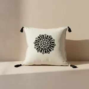 Buldan Fabric Decorative Gift <b>Set</b> <b>Square</b>-shaped Cushion Cover with Embroidered Pom-Poms Decorative Tile Without Inner Filling - Product Image 2