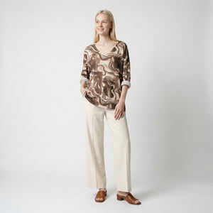 T-Shirt Traspirante Casual a Maglia Fine con Maniche Lunghe e Scollo a V in Spandex e Viscosa - Product Image 1