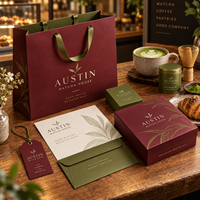 Ensemble d'emballages personnalisés AT PACK pour café matcha avec sac en papier imprimé du logo et boîte cadeau pour les boutiques de matcha, les cafés et les commerces de boissons