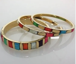 Antique Look Brass and Blue Inlaid Bangle <b>Bracelet</b> - Product Image 3