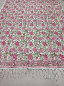 Custom Made 100% Cotton Hand <b>Block</b> Rugs for Multi Purpose for Performing <b>Yoga</b>,table Covers & Rituals in Grey Leaf Design - Product Image 2