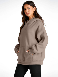 <b>Women's</b> Oversized <b>Fleece</b> Hoodie Front Pocket Loose Fit Casual Athletic Workout Pullover Customized Colors Eco-Friendly Knitted - Product Image 3