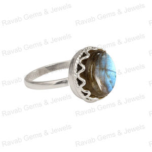 Anillo de bodas de plata de ley 925 más vendido para mujer, ajuste de garra Floral hecho a mano, 12mm, labradorita Natural sólida, azul suave - Product Image 1