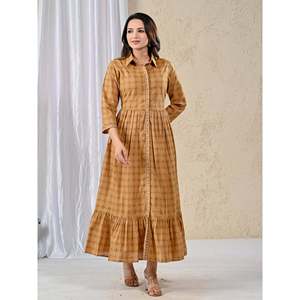 Vestido Casual Hippie de Fiesta de Algodón con Estampado y Cintura Impero Color Mostaza, Diseño Personalizado, Transpirable y Talla Única (XS-XL) - Product Image 6