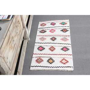 Tapis Kilim turc vintage 1,7x3,37 pi (52x103 cm), tapis oriental en laine blanche - Product Image 3