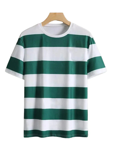 T-shirts en coton 100% personnalisés en gros, à séchage rapide, respirants, à rayures, à manches courtes, imprimés, tricotés - Product Image 3