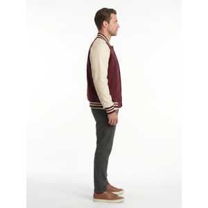 Blouson universitaire homme 100 % personnalisable, en polaire 500 GSM avec manches en similicuir, streetwear premium, broderie OEM sur le devant - Product Image 3