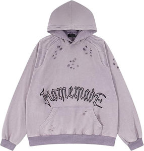 เสื้อสเวตเตอร์มีฮู้ดแนวสตรีทเสื้อฮิปฮอปมีรอยขาดผ้าซักมีฮู้ด - Product Image 1