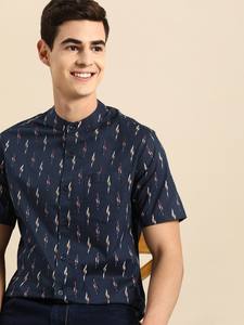 <b>men</b> <b>navy</b> <b>blue</b> regular fit printed pure cotton casual <b>shirt</b>, breathable cotton <b>shirt</b> <b>for</b> <b>mens</b>, <b>blue</b> ikat indian <b>shirt</b> <b>for</b> man - Product Image 4
