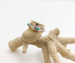 Indian Copper Tibetan Turquoise 925 Sterling <b>Silver</b> Designer Band <b>Spinner</b> <b>Ring</b> Handmade Meditation Bezel Setting for Anxiety - Product Image 3