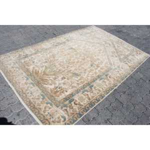 Alfombra Vintage de 4.8x9.1 pies, Alfombra Turca Grande, Alfombra de Lana Azul Sólida - Product Image 3